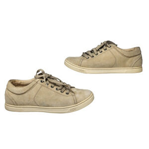 Ugg Shoes Womens 7 Tan Nude Suede Leather Sneakers Low Tops Lace Up Comfy